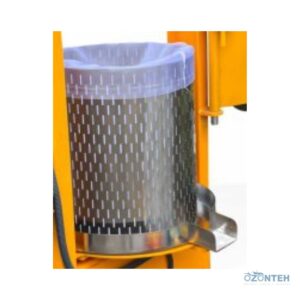 Coșul perforat din inox al presei de fructe Kadioglu PT650, cu sac filtrant