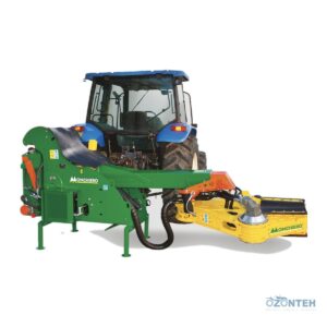 Scuturător de nuci Monchiero VL08 montat pe tractor, cu brațul telescopic și capul de scuturare