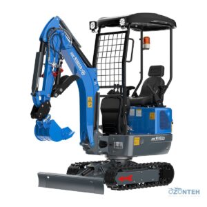 Miniexcavator RIPPA R10 ECO cu copertină, vedere din față la trei sferturi